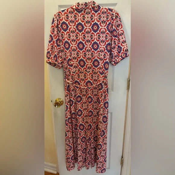 Boden, Libby, Bold Colorful Printed Tie-Waist Midi Dress - Picture 11 of 16